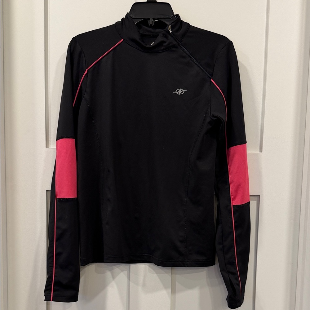 Women's Black Long Sleeve Performance Tee with Pink Accents